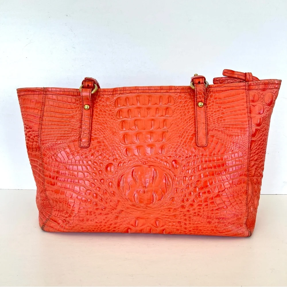 BRAHMIN Melbourne Orange Croc Emboss Leather Gold Hardware Medium Shoulder Tote - Picture 5 of 16